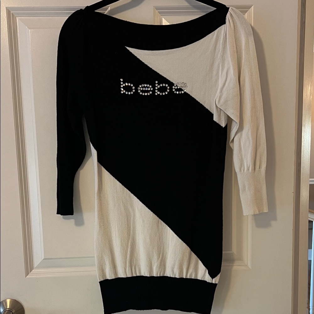 Bebe Black and White Long Sleeve Dress